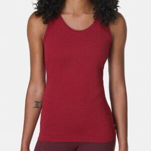 Carbon38 High Neck Seamless Ribbed Racerback Workout Tank Top Dark Red M/L